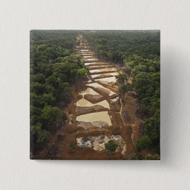 Schwemmgoldabbau. Regenwald, Guyana. Button (Vorderseite)
