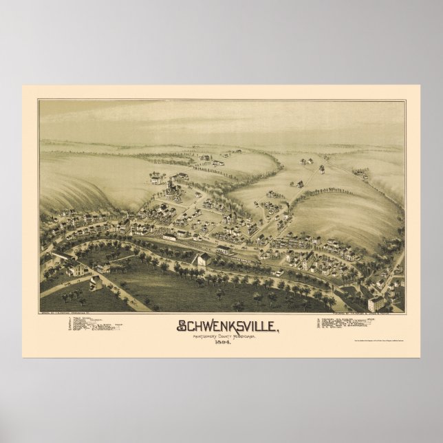 Schwenksville, PA Panoramic Map - 1894 Poster (Vorne)