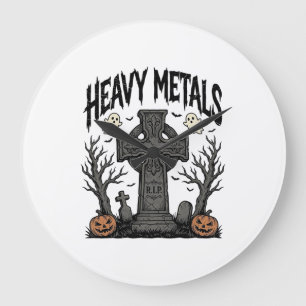 Schwere Metalle Halloween-Friedhofs-Vektordesign_1 Große Wanduhr