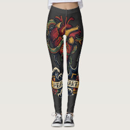 Schwerer Herzanker-Schlangentattoo-Flash-Melanchol Leggings