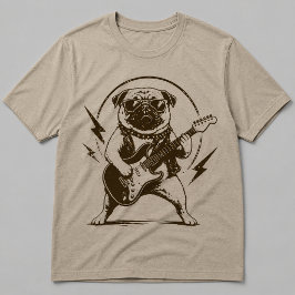 Schwerer Metal Pug Hund zerfetzt E-Gitarre T-Shirt