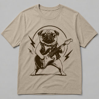 Schwerer Metal Pug Hund zerfetzt E-Gitarre T-Shirt