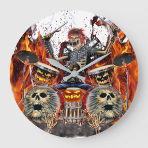 SCHWERER METAL-ZOMBIE-DRUMMER GROßE WANDUHR