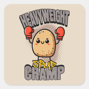 Schwergewicht-Spud-Champ-Boxing-Potato Quadratischer Aufkleber