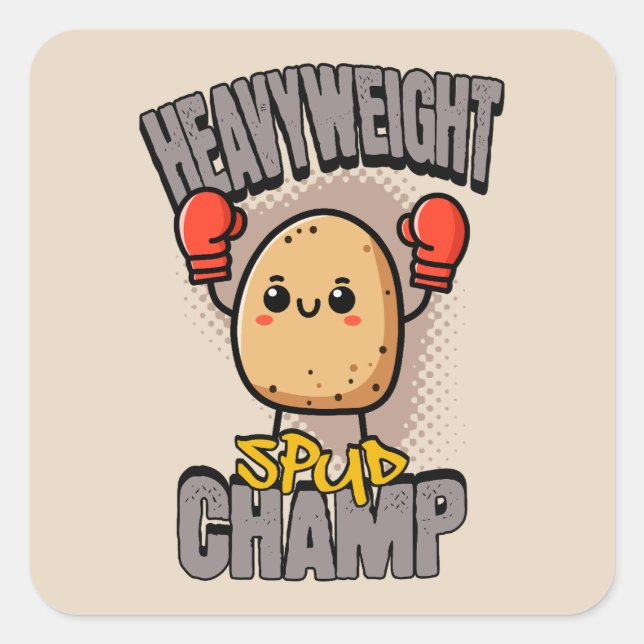 Schwergewicht-Spud-Champ-Boxing-Potato Quadratischer Aufkleber (Vorderseite)