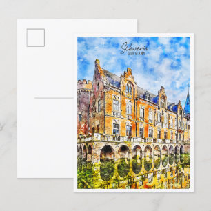 Schwerin Deutschland vintage Reise Aquarell Postkarte