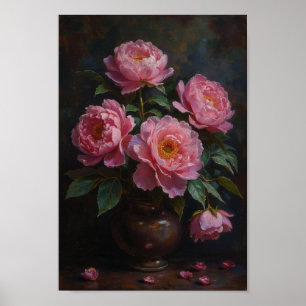Schwermütige rosa Pfingstrosen Vintage-Blumen-Wand Poster