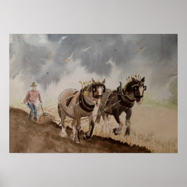 Schwerpferde unter einem schweren Himmel Poster (Vorne)