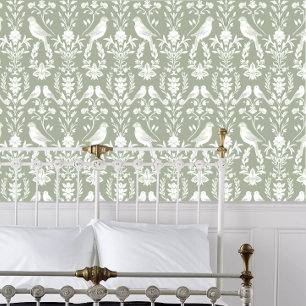 Schwerpunkt Papercut Birds on Light Olive Green Tapete