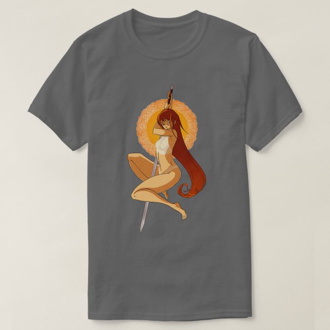 Schwert-Girl-Feuer T-Shirt (Design vorne)