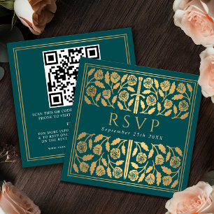 Schwert-Hochzeits-Antwort-QR-Code in Türkis und Go Begleitkarte