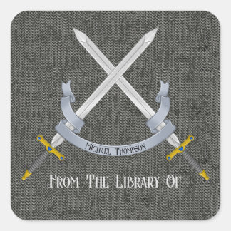 Schwert und Chainmail aus der Bibliothek Quadratischer Aufkleber