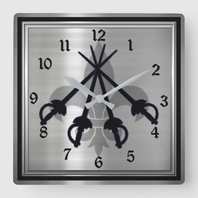 Schwerter der Musketiere Silver Square Wall Clock Quadratische Wanduhr (Vorderseite)