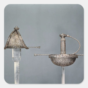 Schwerter: Schale-hilted Rapier des gemeißelten Quadratischer Aufkleber