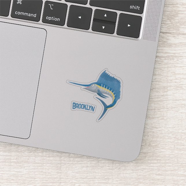 Schwertfischfisch Cartoon Illustration Aufkleber (Ausschnitt)