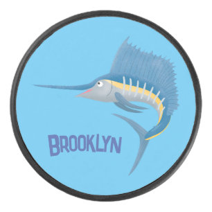 Schwertfischfisch Cartoon Illustration Eishockey Puck
