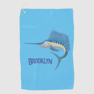 Schwertfischfisch Cartoon Illustration Golfhandtuch