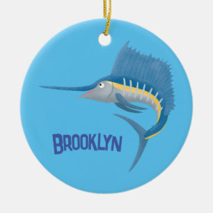 Schwertfischfisch Cartoon Illustration Keramik Ornament