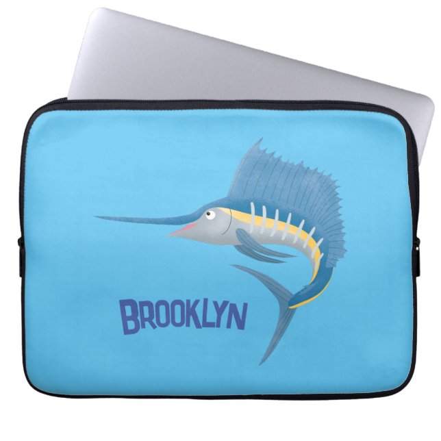 Schwertfischfisch Cartoon Illustration Laptopschutzhülle (Vorderseite)