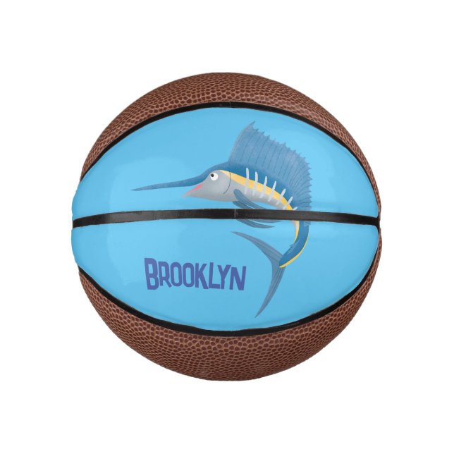 Schwertfischfisch Cartoon Illustration Mini Basketball (Vorderseite)