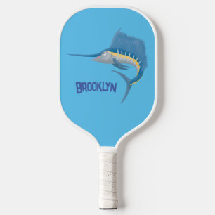 Schwertfischfisch Cartoon Illustration Pickleball Schläger