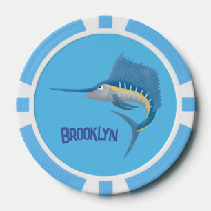 Schwertfischfisch Cartoon Illustration Pokerchips