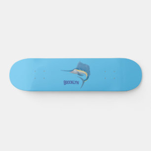 Schwertfischfisch Cartoon Illustration Skateboard