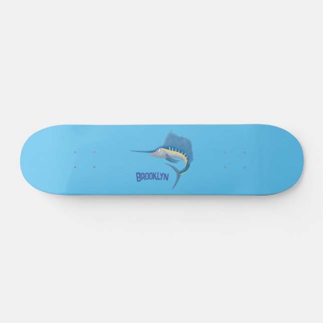 Schwertfischfisch Cartoon Illustration Skateboard (Horizontal)