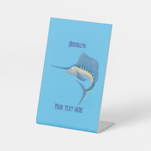 Schwertfischfisch Cartoon Illustration Sockelschild