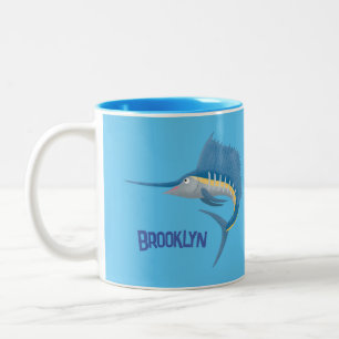Schwertfischfisch Cartoon Illustration Zweifarbige Tasse