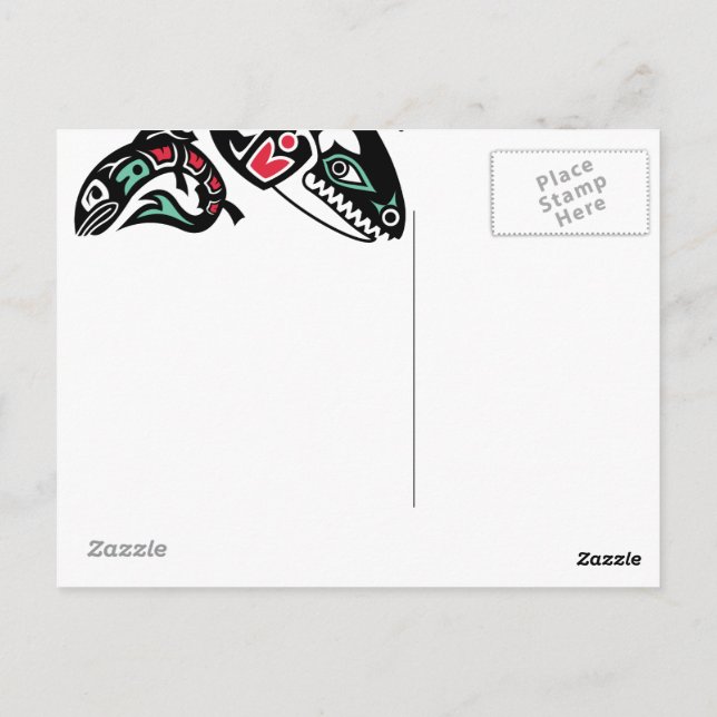 Schwertwal-Killerwal u. Lachse - HaidaFarbgrafik Postkarte (Rückseite)