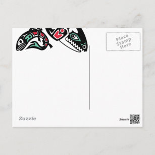 Schwertwal-Killerwal u. Lachse - HaidaFarbgrafik Postkarte