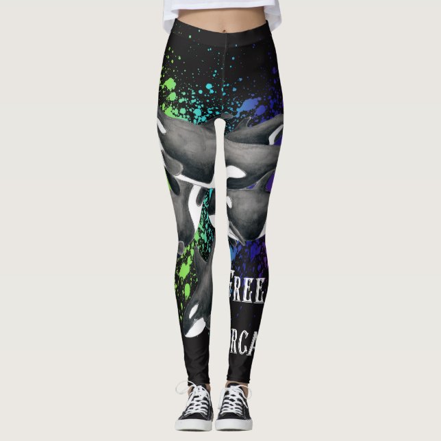 Schwertwal-Wal-Aquarell-Spritzen-Schwarzes Leggings (Vorderseite)