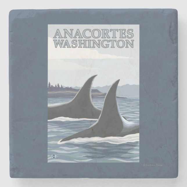 Schwertwal-Wale #1 - Anacortes, Washington Steinuntersetzer (Vorderseite)