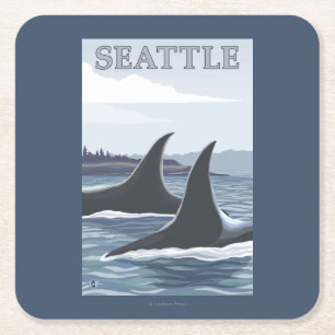 Schwertwal-Wale #1 - Seattle, Washington Rechteckiger Pappuntersetzer