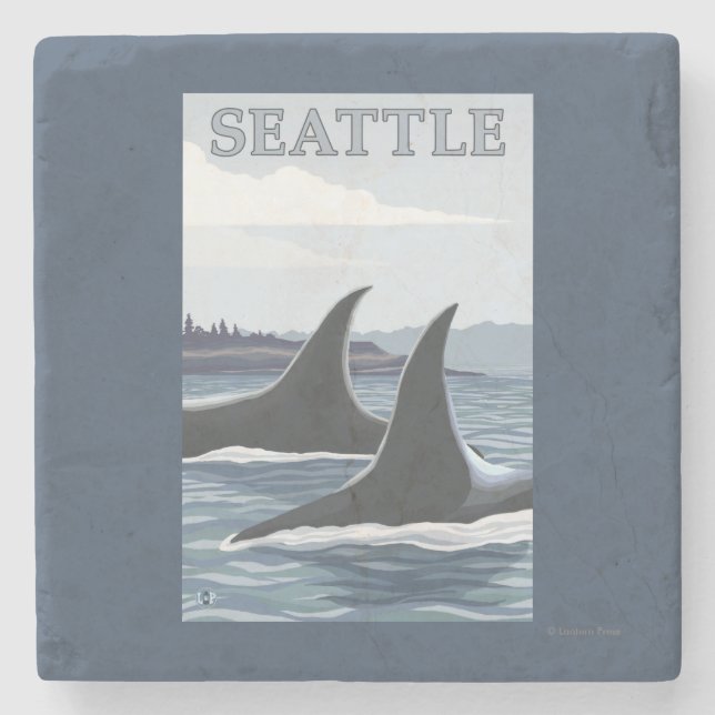 Schwertwal-Wale #1 - Seattle, Washington Steinuntersetzer (Vorderseite)
