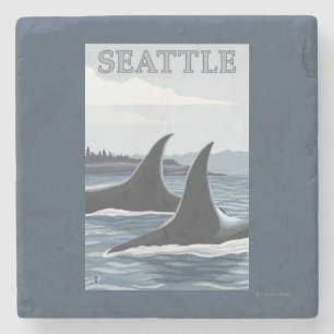 Schwertwal-Wale #1 - Seattle, Washington Steinuntersetzer