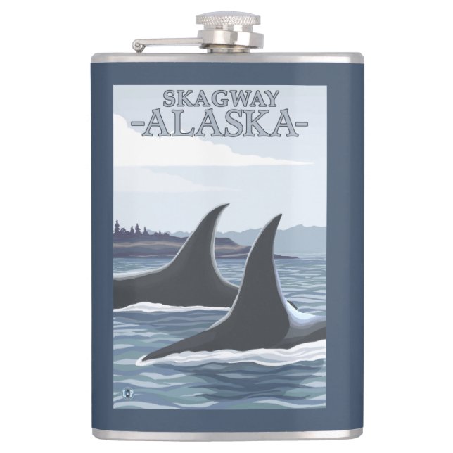 Schwertwal-Wale #1 - Skagway, Alaska Flachmann (Vorderseite)