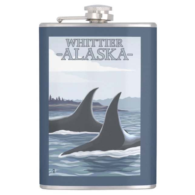 Schwertwal-Wale #1 - Whittier, Alaska Flachmann (Vorderseite)