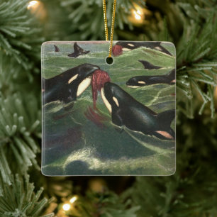 Schwertwale und Orcas, Vintage Meeressäuger Keramikornament