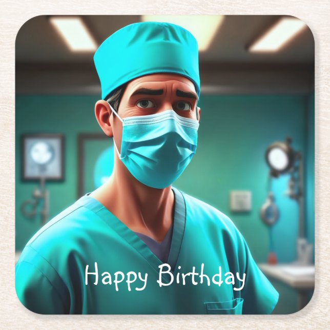 Schwerwiegender Chirurg zum Geburtstag Rechteckiger Pappuntersetzer (Vorderseite)