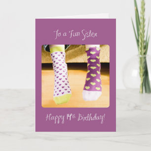 Schwester 14. Geburtstag Crazy Socks Karte