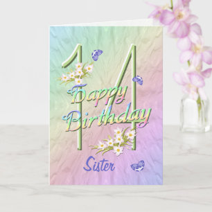 Schwester 14. Geburtstags Butterfly Garden Card Karte