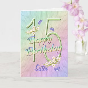 Schwester 15. Geburtstags Butterfly Garden Card Karte