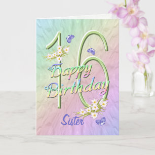 Schwester 16. Geburtstags Butterfly Garden Card Karte