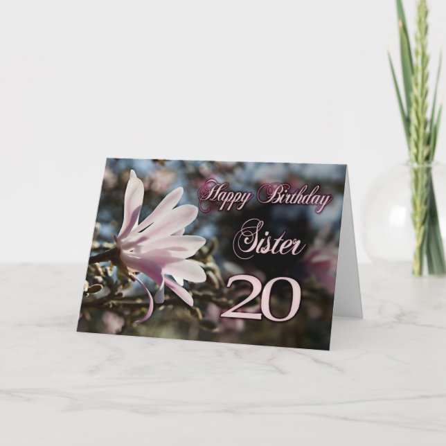 Schwester 20. Geburtstag mit Magnolia Karte (Vorderseite)