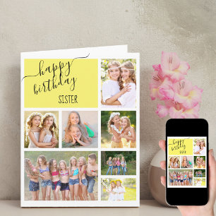Schwester 7 Foto-Collage Personalisierter Geburtst Karte