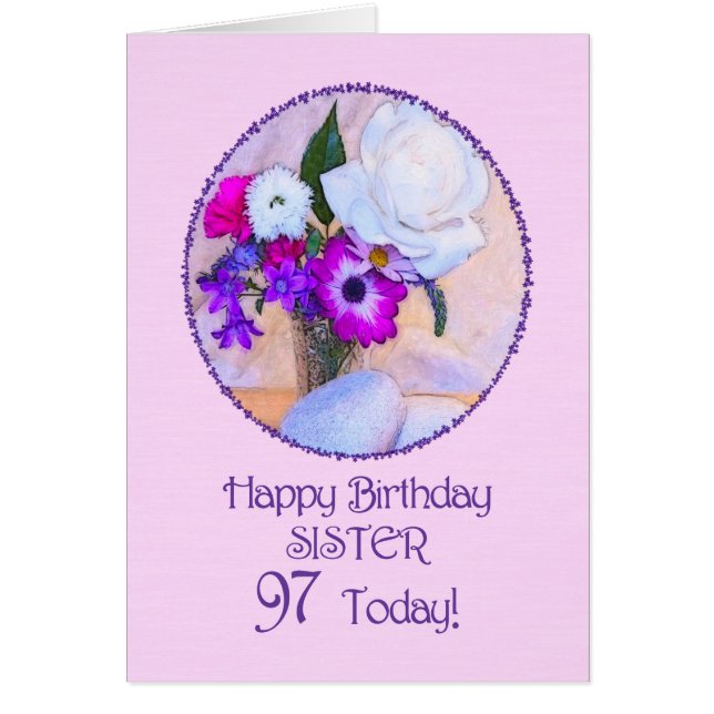 Schwester, 97. Geburtstag mit bemalten Blume. (Vorne)