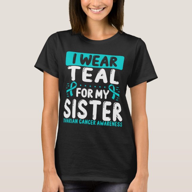 Schwester Aquamarin Ribbon Twin Ovarien Bewusstsei T-Shirt (Vorderseite)