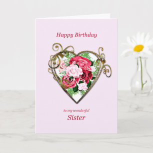 Schwester Birthday Antique Painted Rose Karte